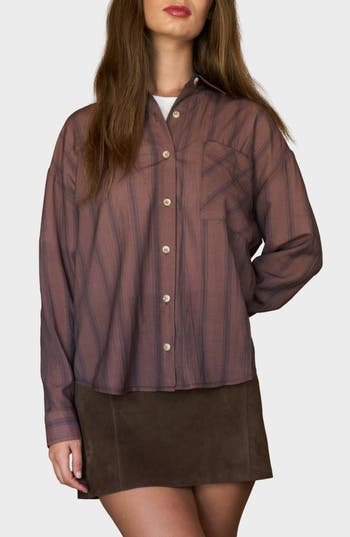 Blu Pepper Button Front Stripe Shirt In Brown