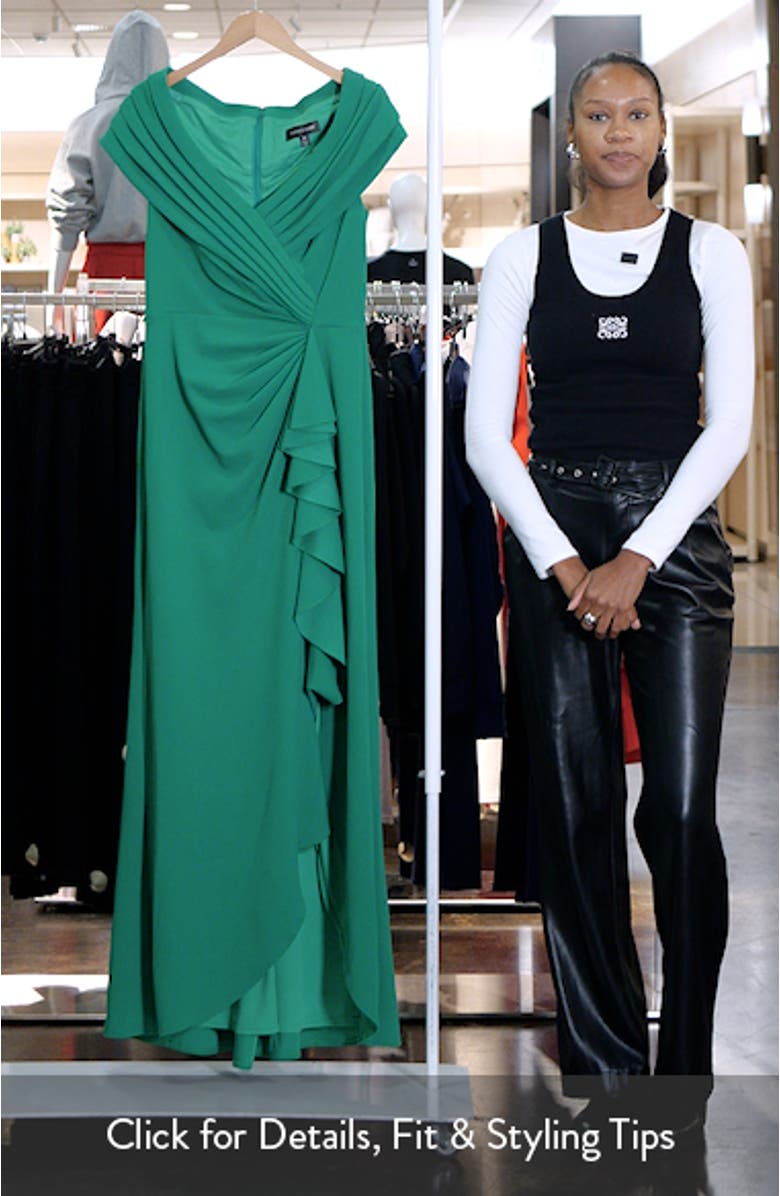 Cascade Ruffle Portrait Neck Gown, sales video thumbnail