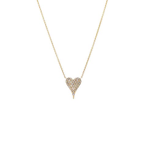 Diamond Pave Elongated Heart Pendant Necklace 14K