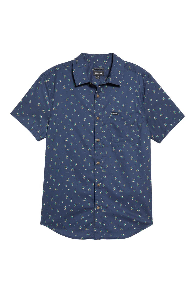 Charter Printed Short Sleeve Button-Up Shirt, Main, color, WASHED NAVY/ MICRO FLORAL