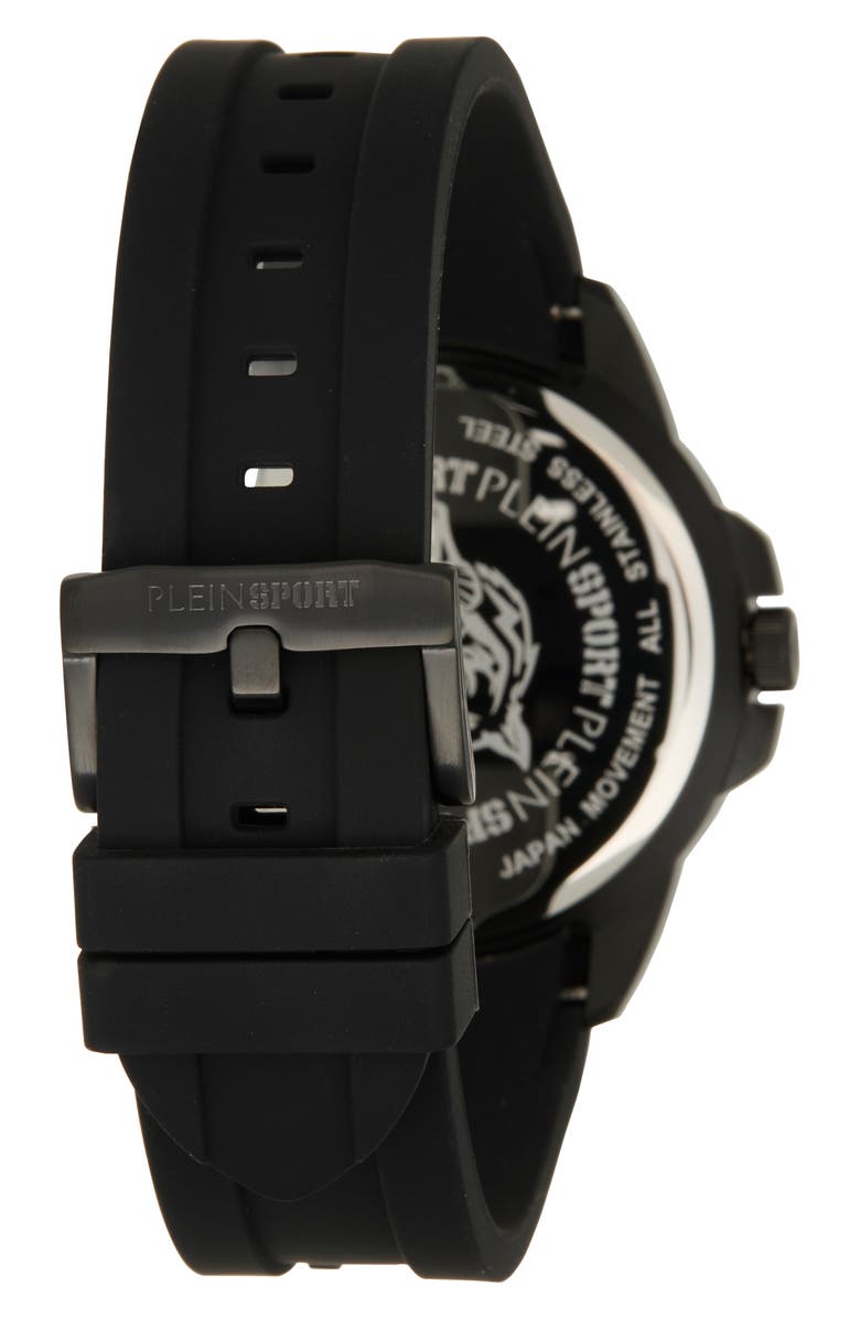 PLEIN SPORT Touchdown Silicone Strap Watch, 44mm, Alternate, color, Black