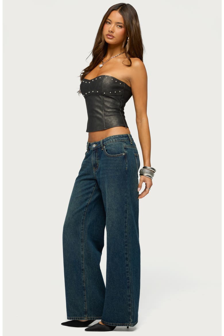 Izara Studded Strapless Faux Leather Top, Alternate, color, BLACK-WASHED