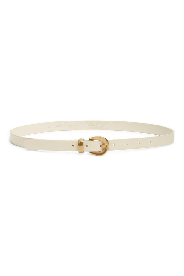 Chunky Buckle Leather Skinny Belt, Main, color, ECRU