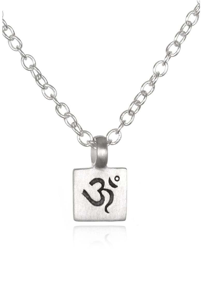'Om' Engraved Pendant Necklace, Main, color, SILVER SQUARE