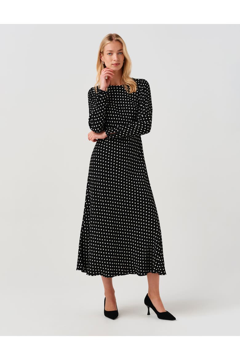 Scarlett Long Sleeve Spot Midi Dress, Main, color, Black Spot