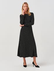 Ghost London Scarlett Long Sleeve Spot Midi Dress