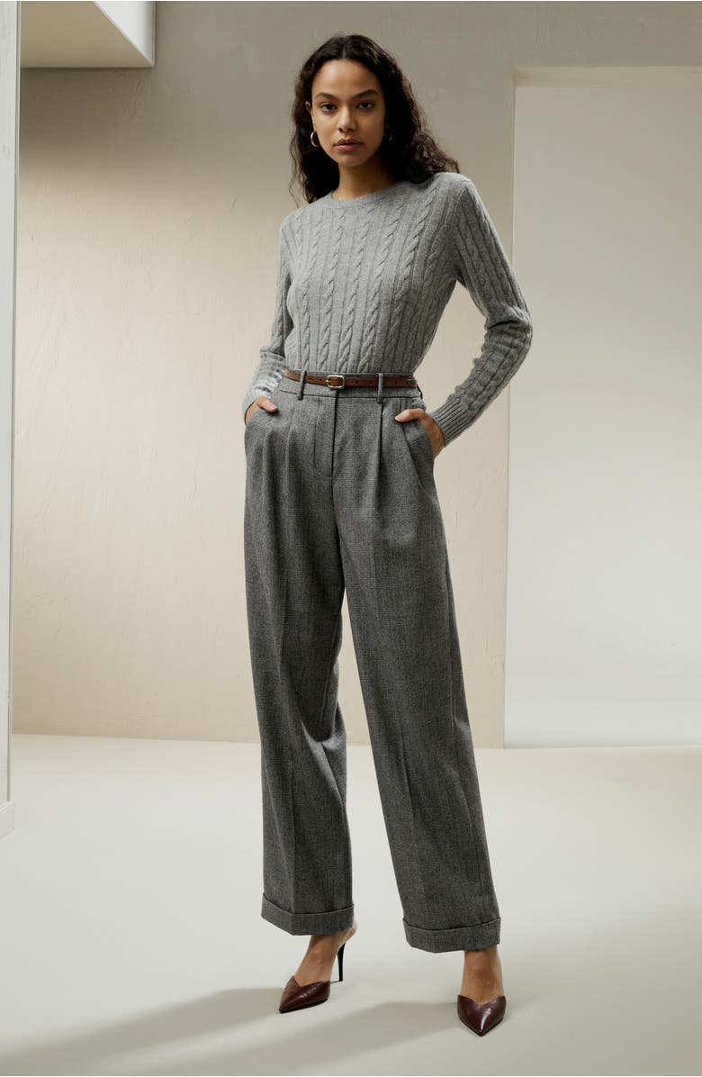 Lilysilk Wide Leg Wool-flannel Suit Trousers, Alternate, color, Glen Check