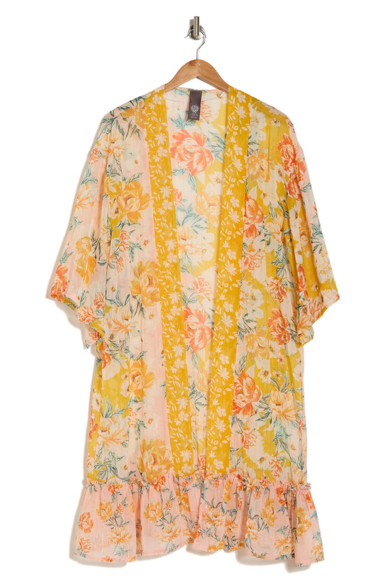 Mixed Print Colorblock Duster, Alternate, color, YELLOW
