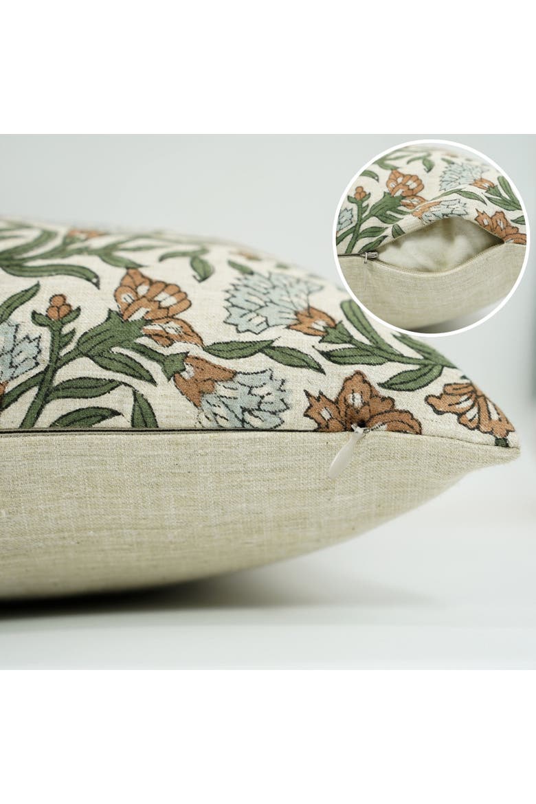 Thorny Stems  Handmade Block Printed Pillow Cover, Alternate, color, Green