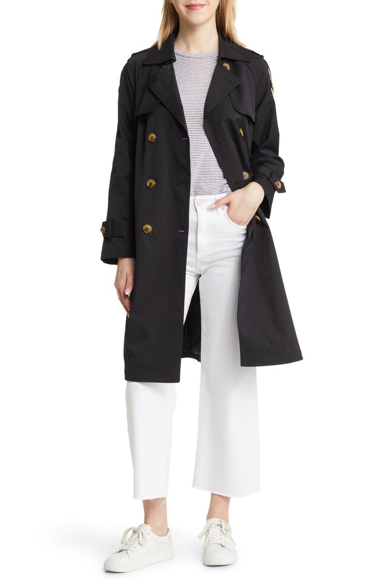 BCBGMAXAZRIA Gun Flap Double Breasted Belted Trench Coat, Alternate, color,