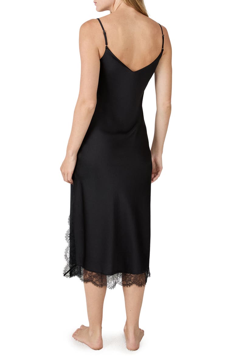Confidence Lace Trim Stretch Satin Chemise, Alternate, color, BLACK