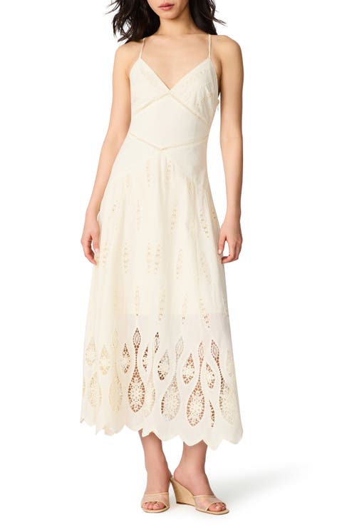 Eleanora Openwork Deep V-Neck Midi Dress