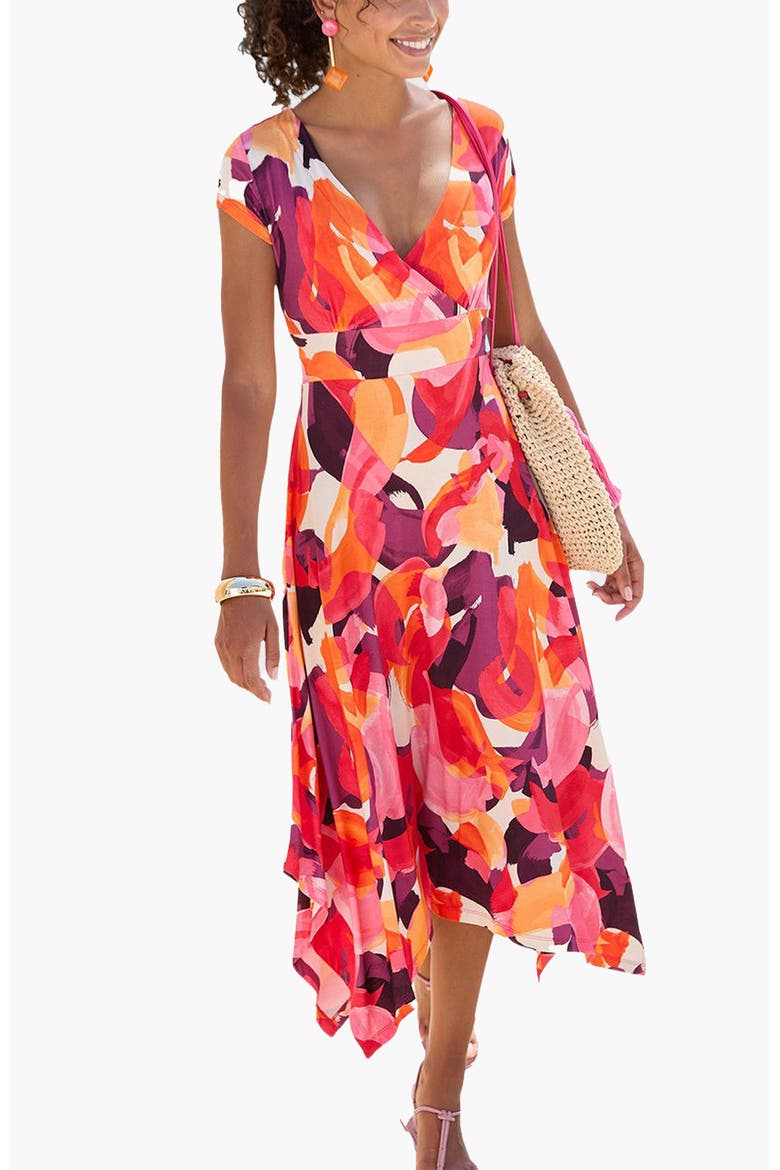 Handkerchief Hem Dress, Main, color, Pink-Printed