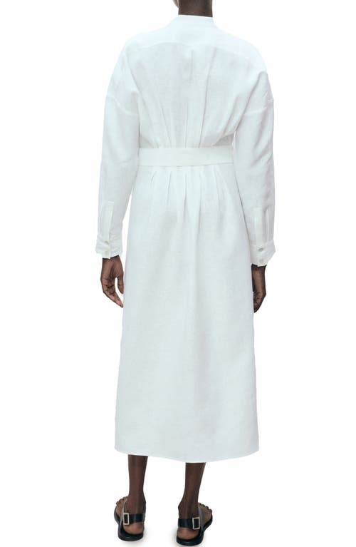 Mango Belted Long Sleeve Linen Shirtdress In White