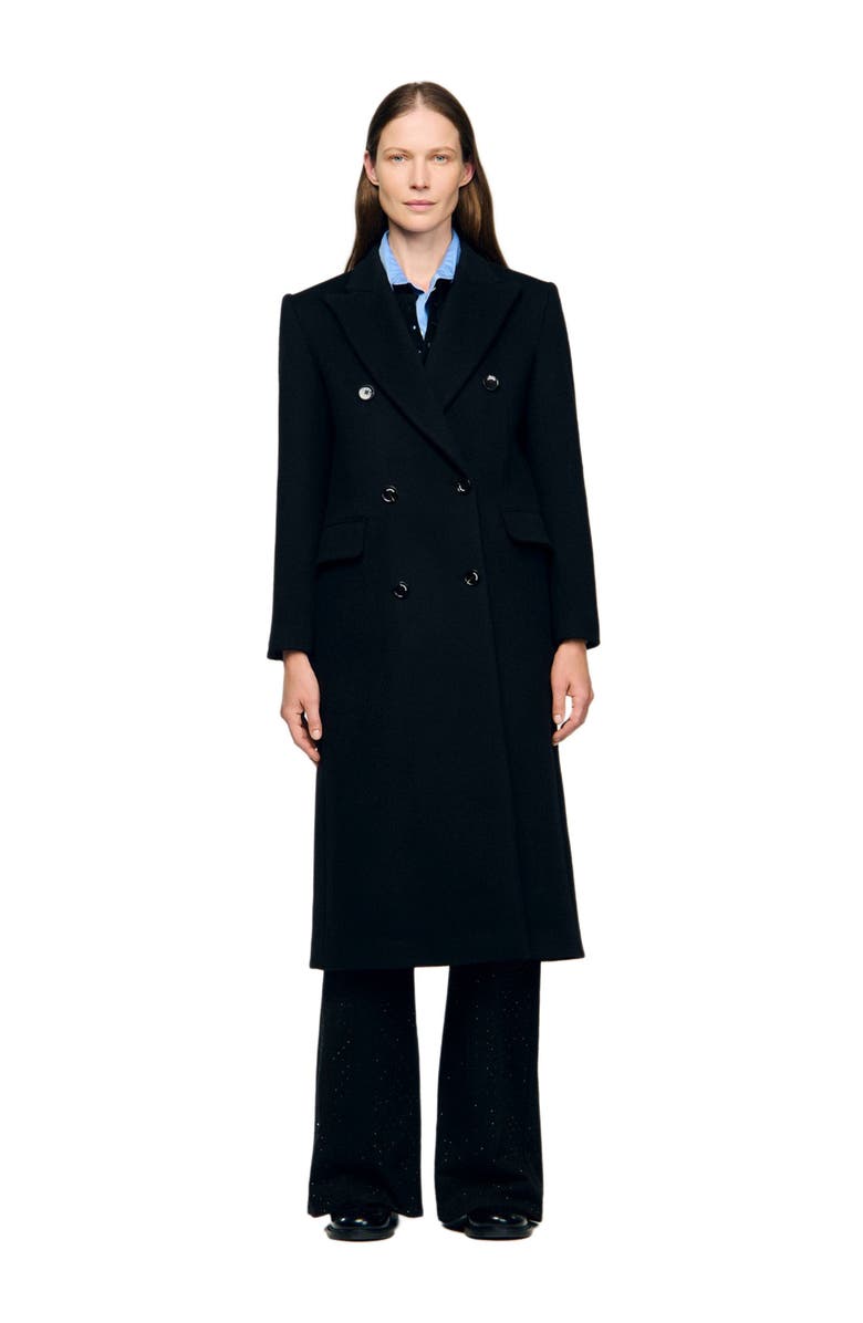 SANDRO Long wool coat, Alternate, color, Black