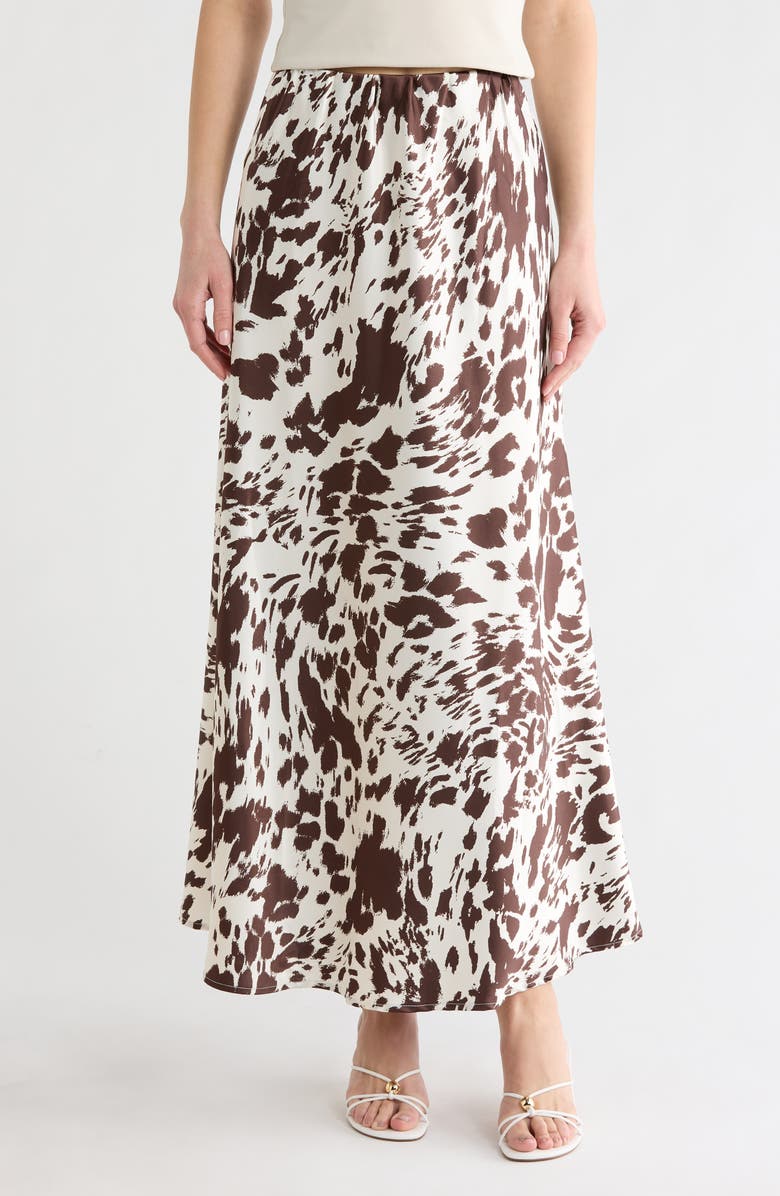Vigoss Animal Print Satin Maxi Skirt, Main, color, Cow