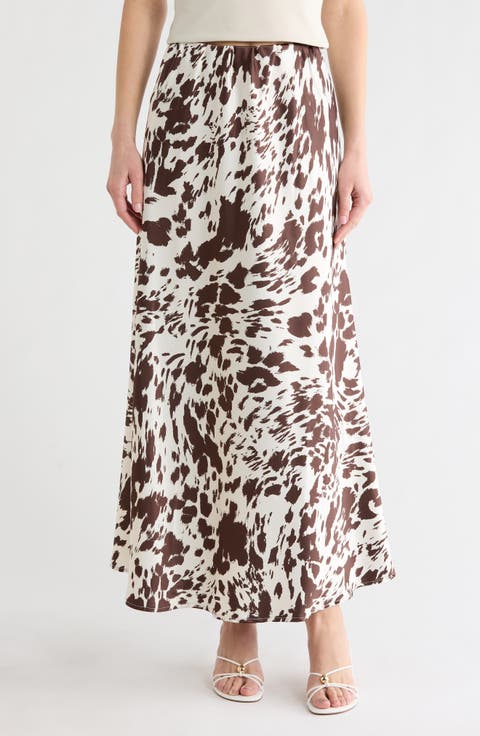 Animal Print Satin Maxi Skirt