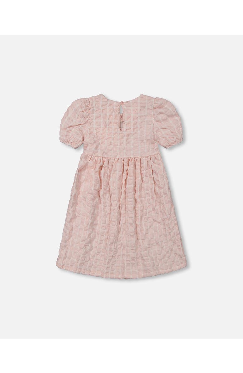 Deux par Deux Little Girl's Plaid Puff Sleeve Dress Beige Pink, Alternate, color, 