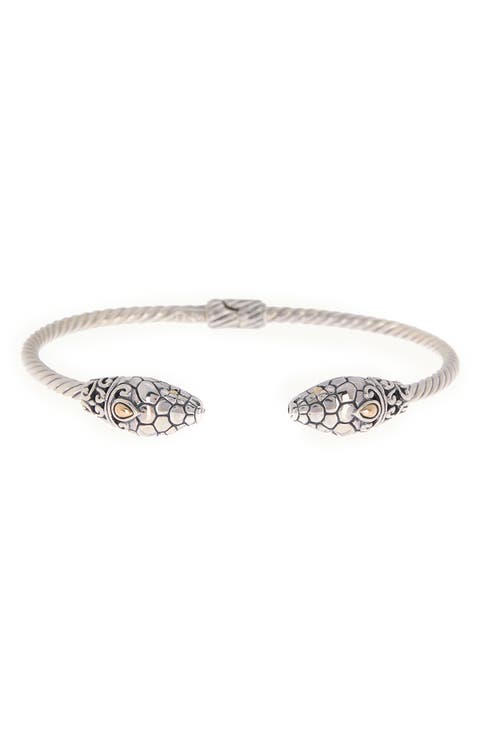 18K Gold & Sterling Silver Snake Bangle Bracelet