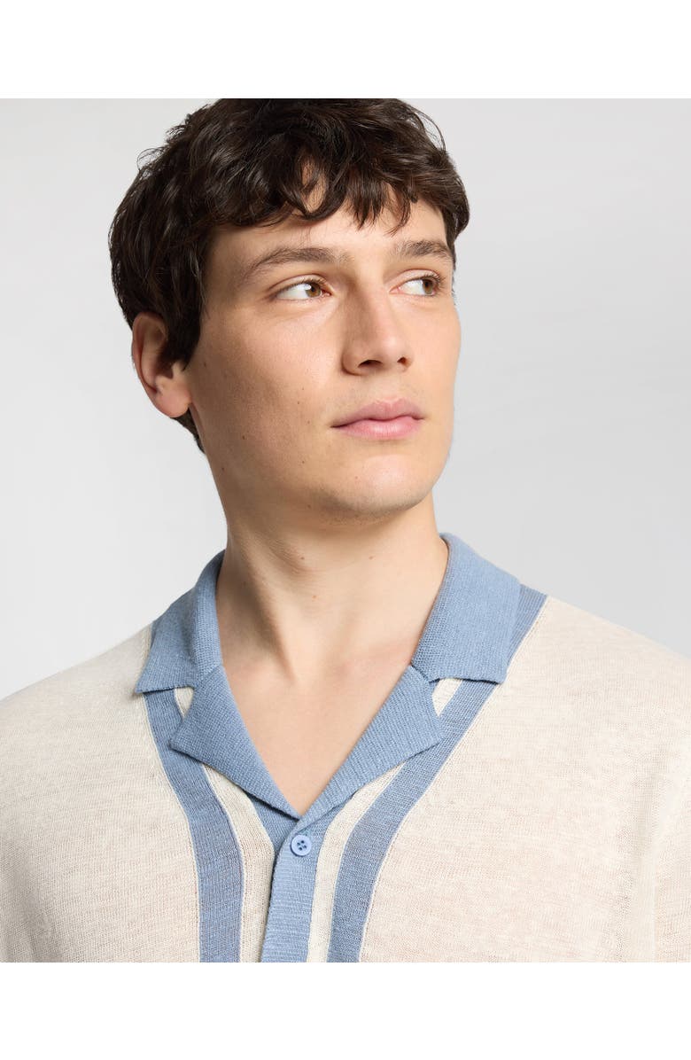 Onia Linen Knit Camp Short Sleeve Shirt, Alternate, color, Egret/Marine