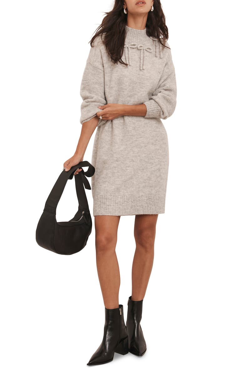MINT VELVET Knit Bow Jumper Dress, Alternate, color, Grey