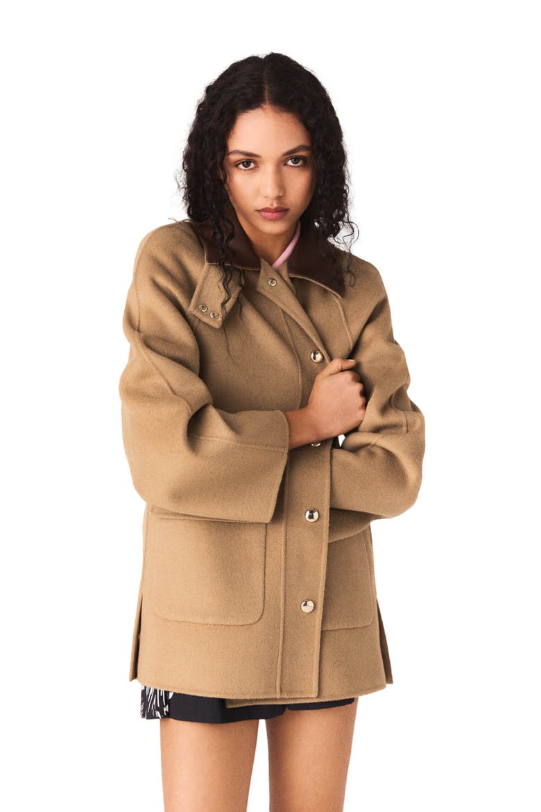 Wool coat with removable hood, Alternate, color, Beige