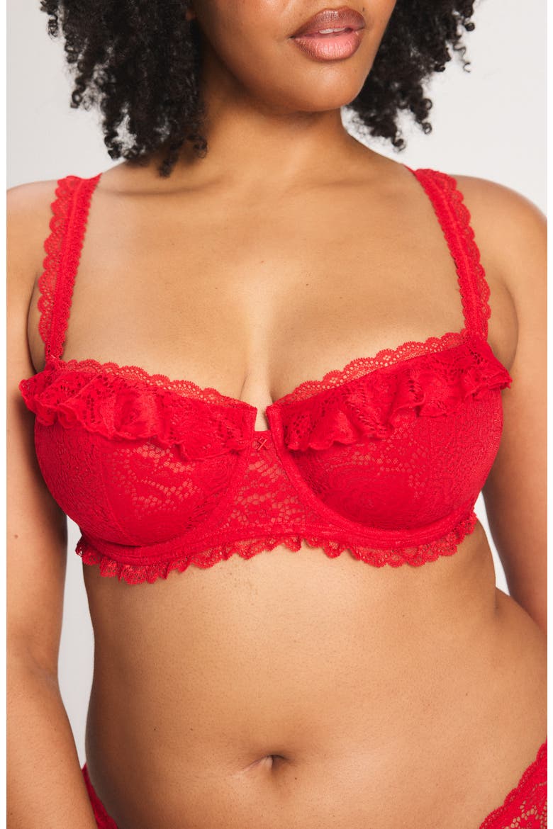 Rose Lace Unlined Balconette Bra, Main, color, TIMELESS RED