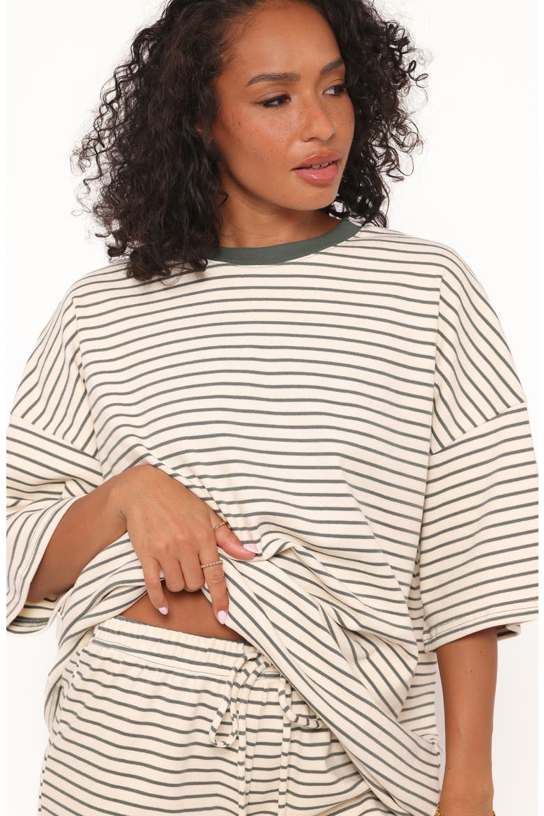 Hellen Stripe Knit Cotton Top & Shorts Set, Alternate, color, CREAM/ GREEN STRIPE