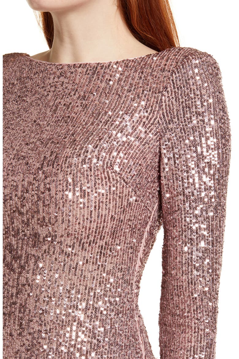 Sequin Drape Back Long Sleeve Dress, Alternate, color, MAUVE