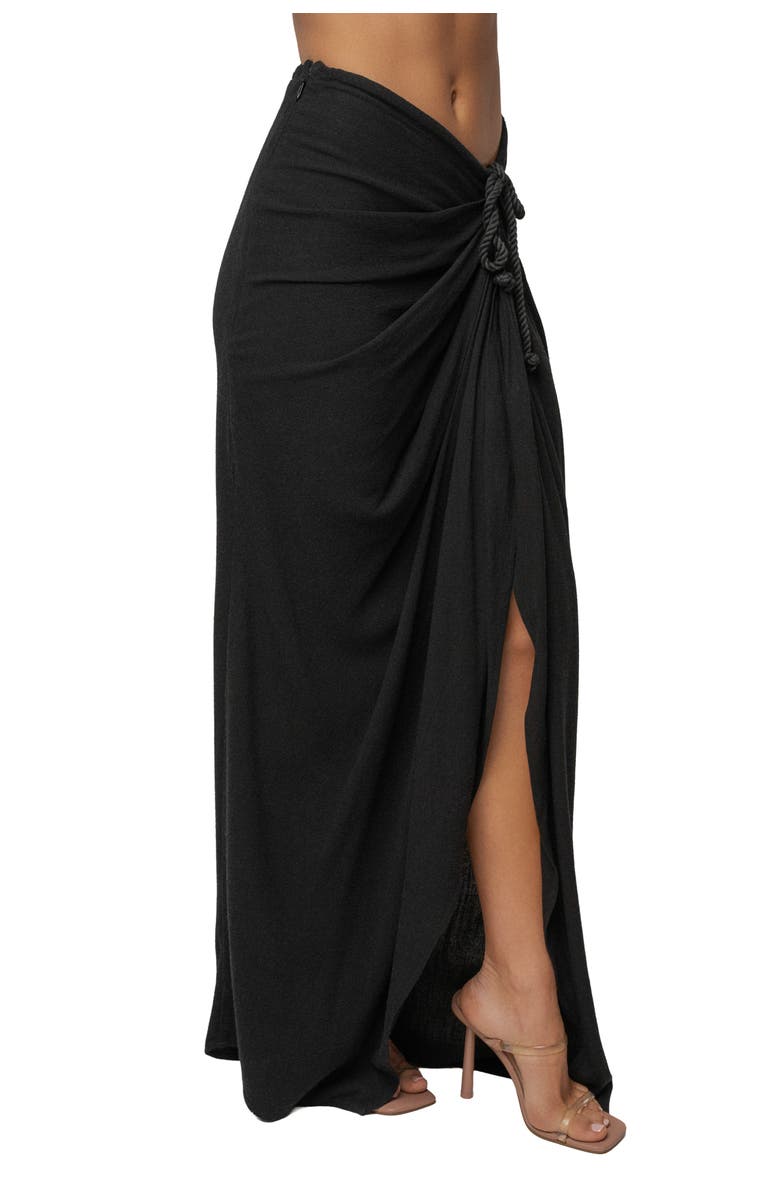 JLUXLABEL Noelia Linen Slit Skirt, Alternate, color, Black