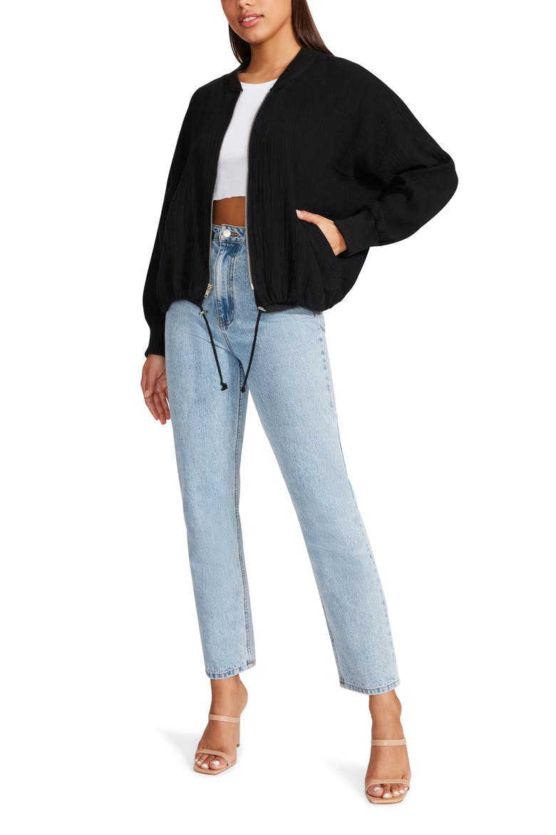 BB Dakota by Steve Madden Cotton Gauze Bomber Jacket, Alternate, color, BLACK