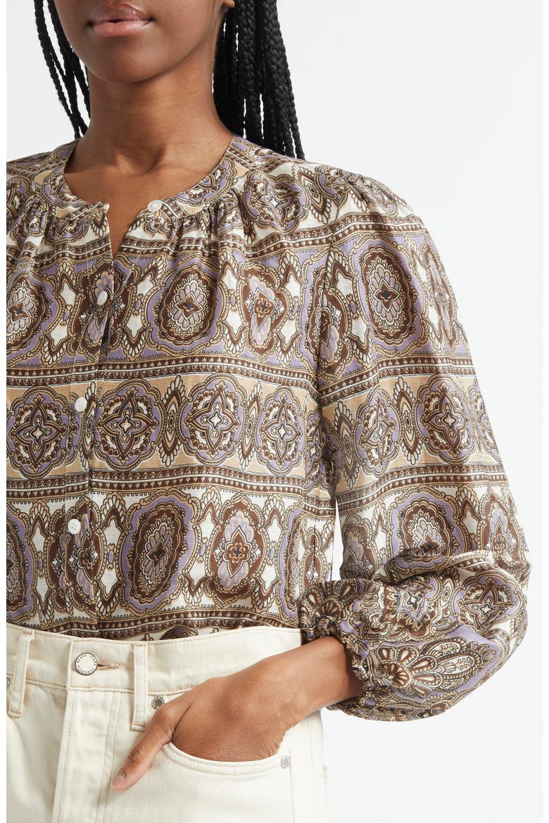 Ashlynn Paisley Linen & Silk Top, Alternate, color, STONE KHAKI MULTI