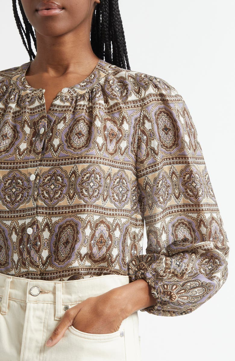 Veronica Beard Ashlynn Paisley Linen & Silk Top, Alternate, color, Stone Khaki Multi