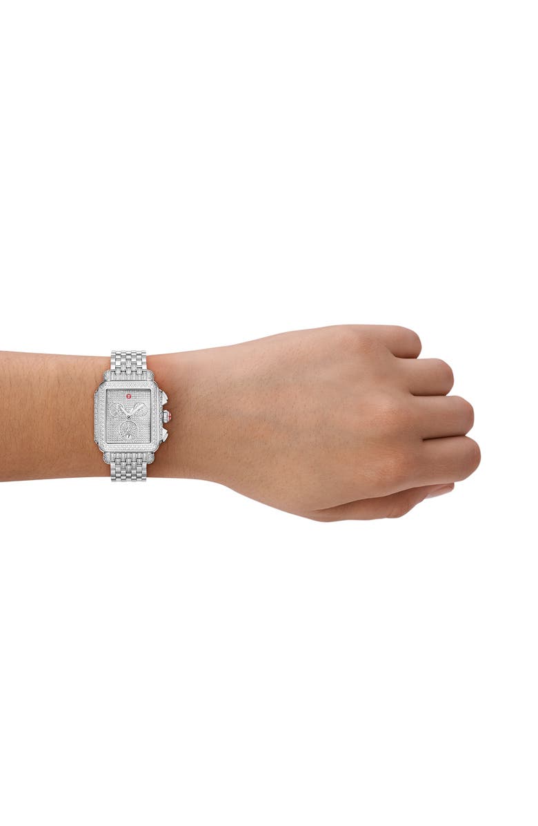 MICHELE Deco Jubilee Limited Edition Diamond Pavé Chronograph Bracelet Watch, 33mm x 35mm, Alternate, color, Silver