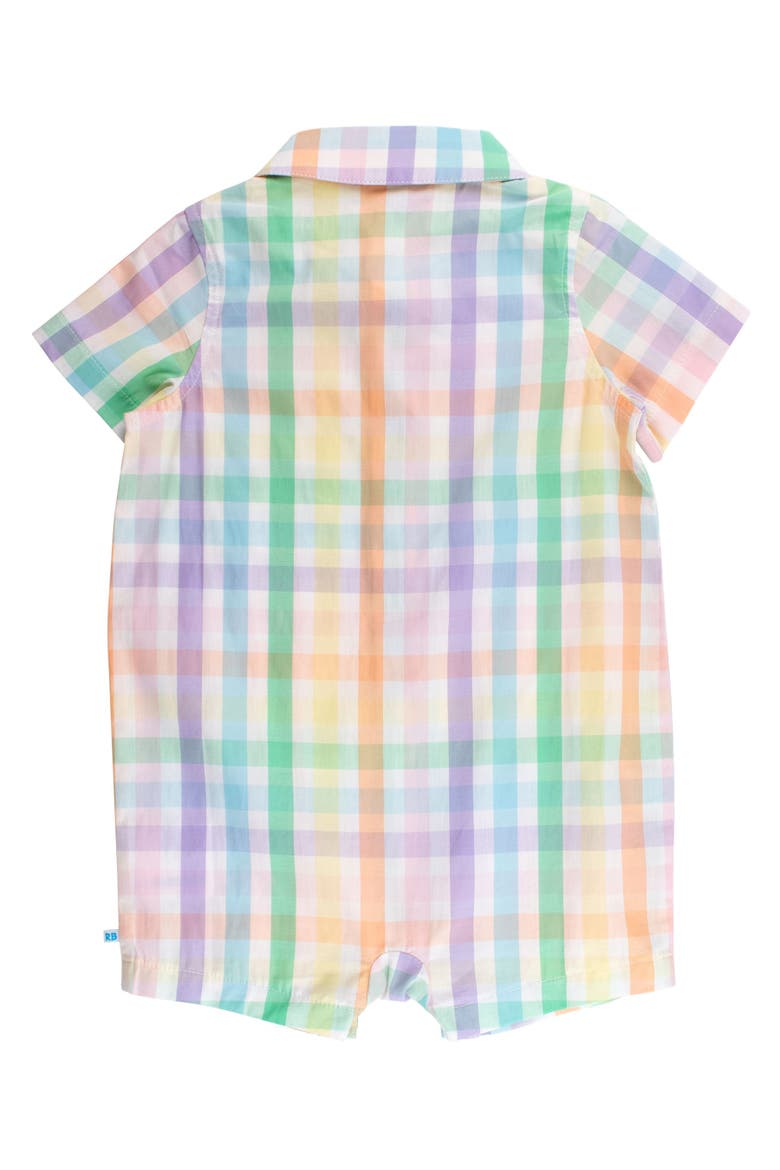 Baby Boys Woven Short Sleeve Button-Up Romper, Alternate, color, Poppy Rainbow Plaid