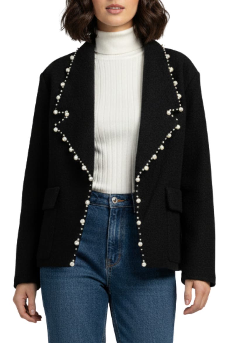 Embellished Blazer, Main, color, BLACK