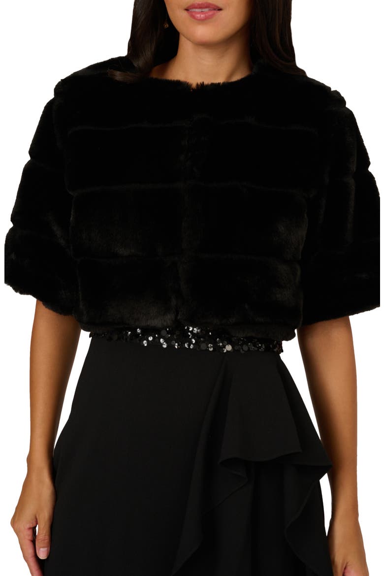 Faux Fur Short Sleeve Jacket, Alternate, color, BLACK