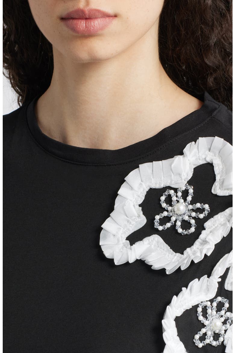 Celine Flower Appliqué Top, Alternate, color, BLACK