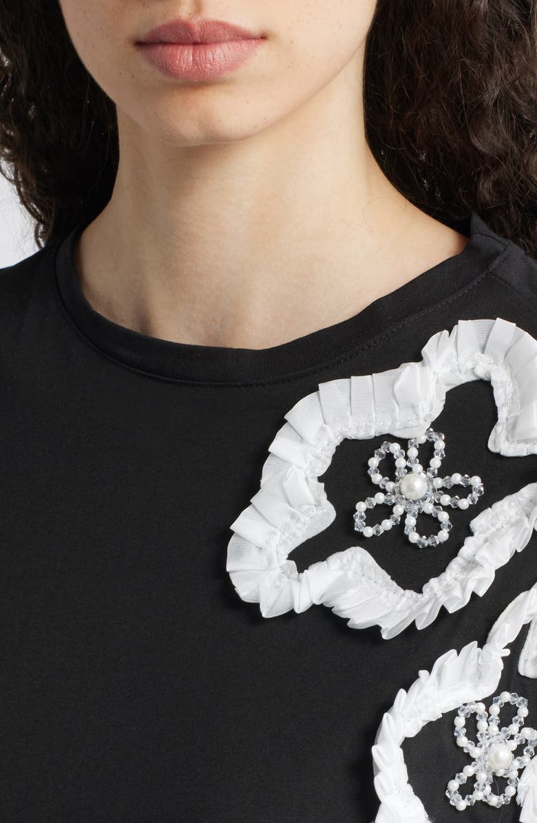 NIKKI LUND Celine Flower Appliqué Top, Alternate, color, Black