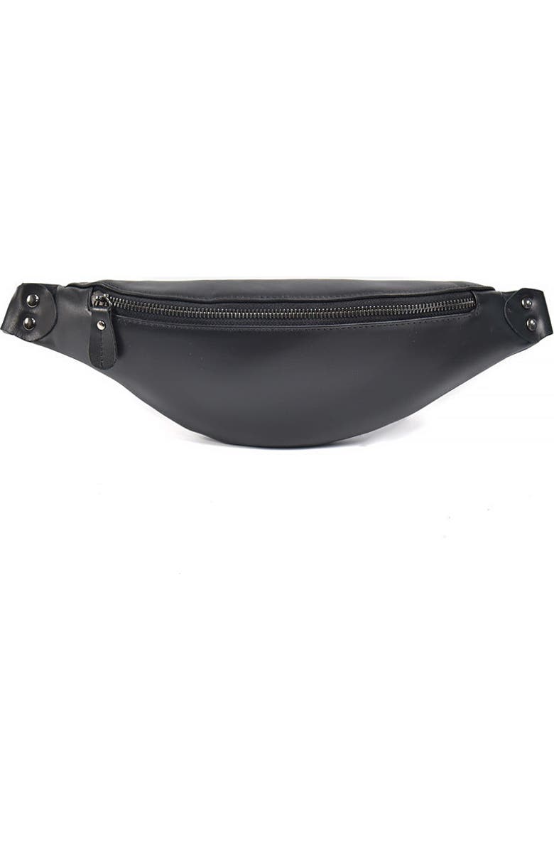 STEEL HORSE LEATHER Sigrid Smooth Black Leather Waist Bag | Smooth Black Leather Fanny Pack, Alternate, color, Black