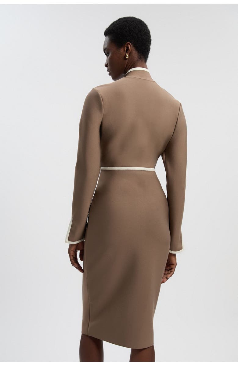 Karen Millen Bandage Military Piping Midi Dress, Alternate, color, Taupe