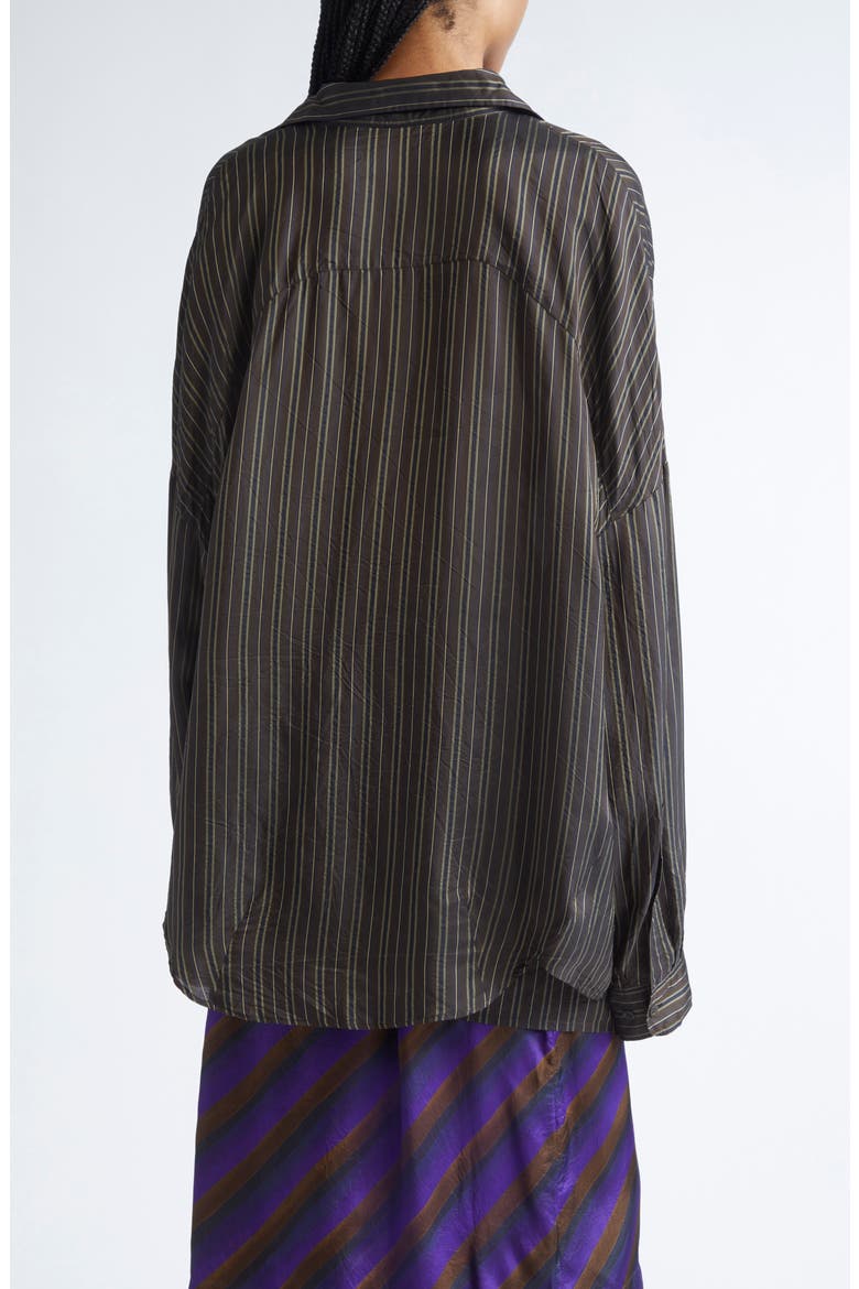 Casia Stripe Oversize Cupro Cocoon Shirt, Alternate, color, BROWN