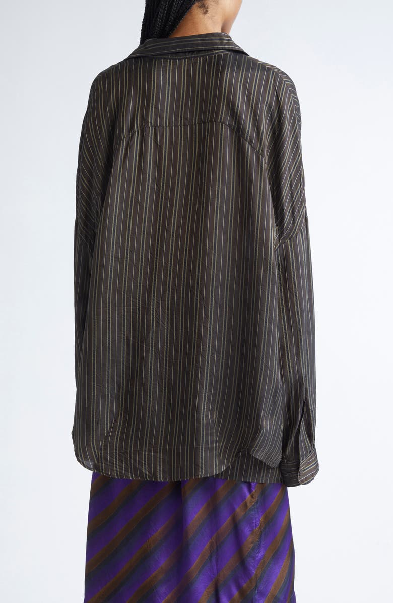 Dries Van Noten Casia Stripe Oversize Cupro Cocoon Shirt, Alternate, color, Brown
