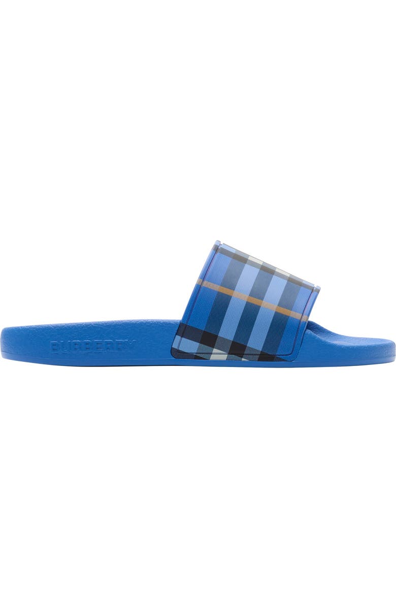 Burberry Check Slides, Main, color, Hyacinth Blue