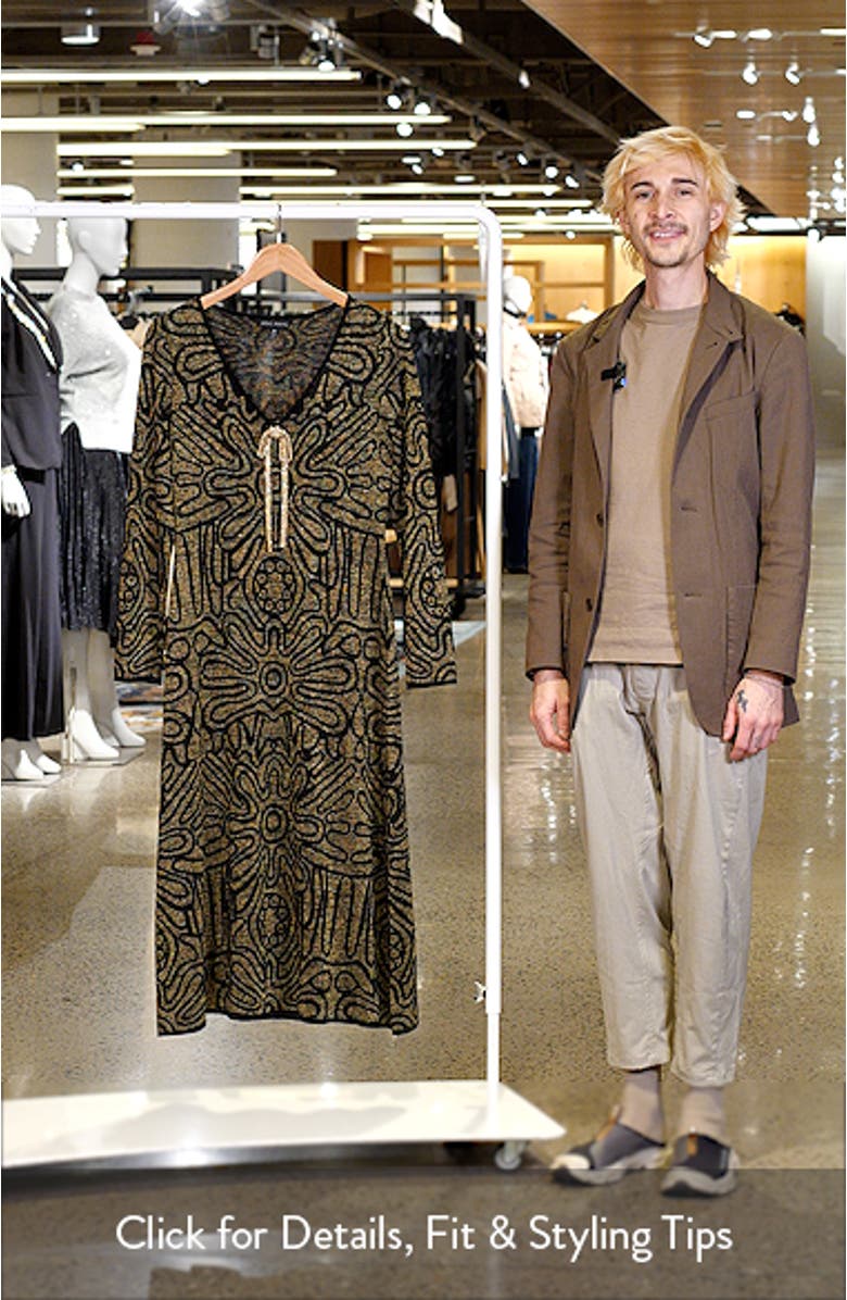 Metallic Swirl Long Sleeve Midi Dress, sales video thumbnail