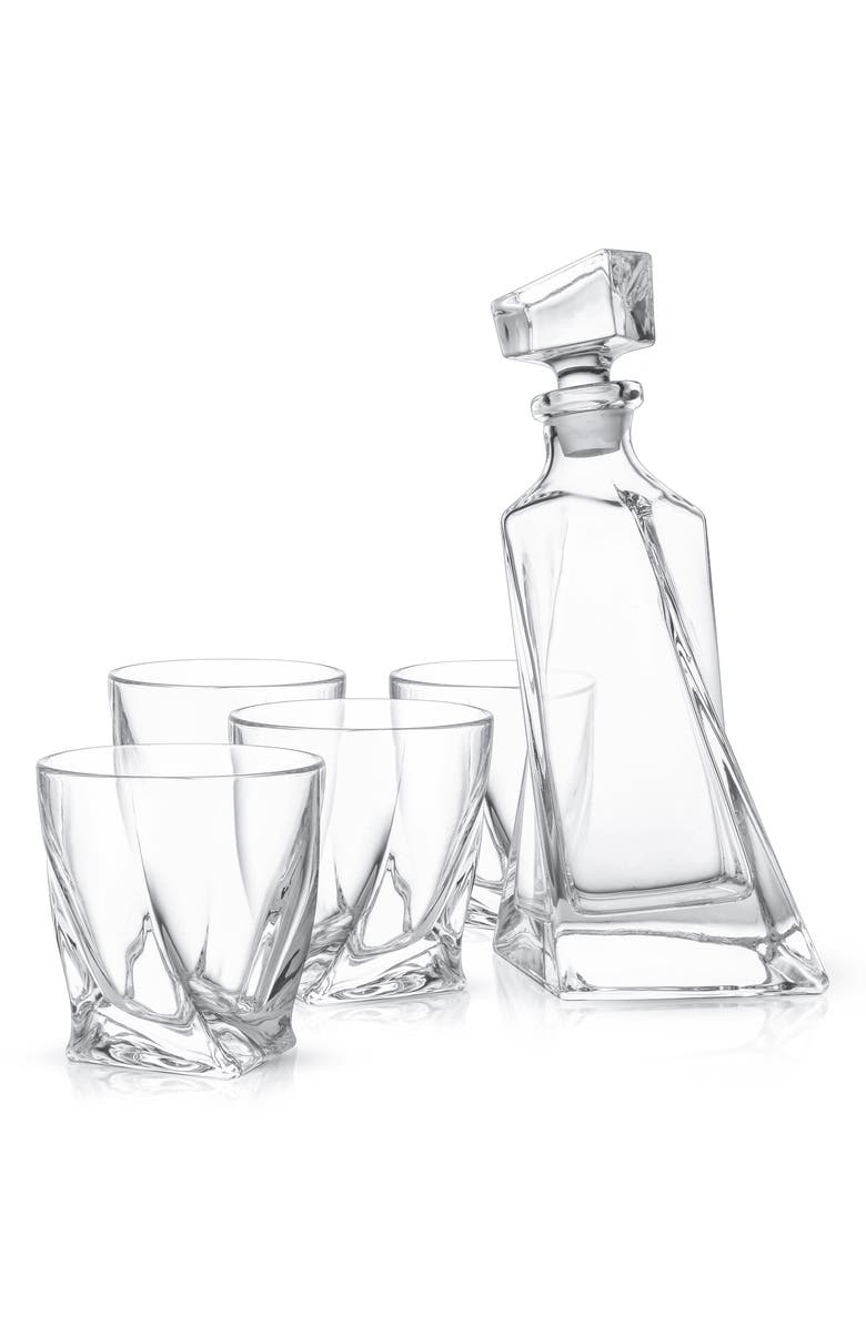 JoyJolt Atlas Whiskey Decanter Five-Piece Set, Main, color, Clear