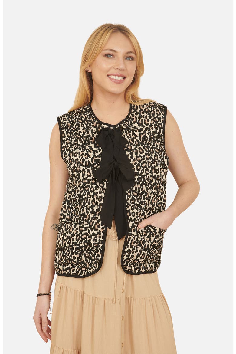 Sleeveless Bow-Tie Leopard Waistcoat, Alternate, color, Black