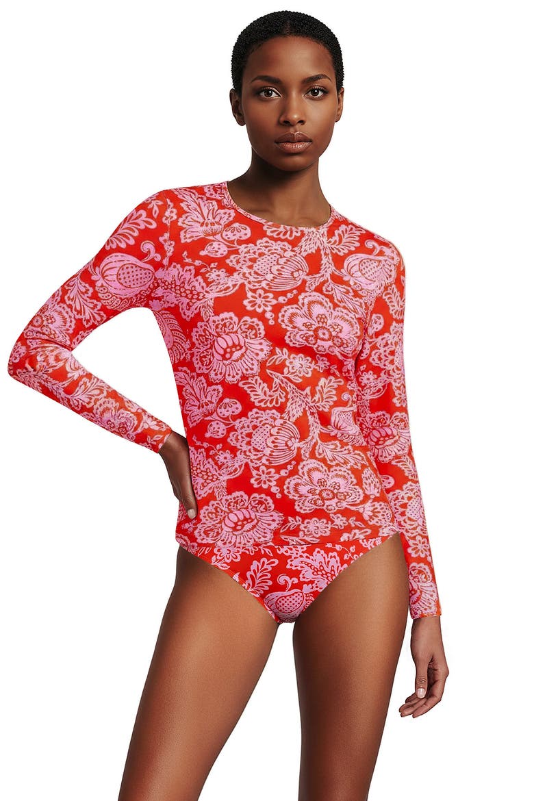 SunShade UPF 50 Long Sleeve Relaxed Rash Guard, Main, color, Radiant Orange Floral Medley