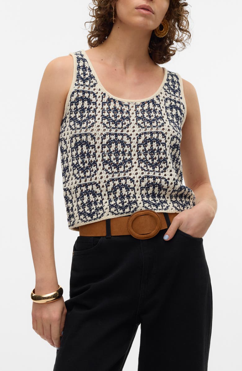 VERO MODA Mykonos Sleeveless Knit Top, Main, color, Navy Blazer Detail
