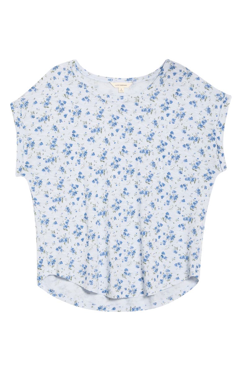 Lucky Brand Abstract Floral Short Sleeve Knit Top, Alternate, color, Blue Floral